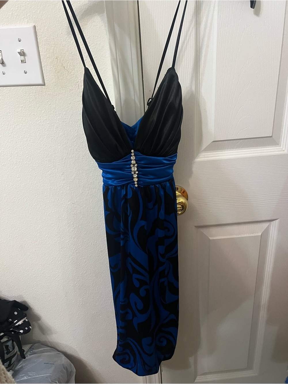 Vintage Blue & Black Spaghetti-Strap Evening Dress